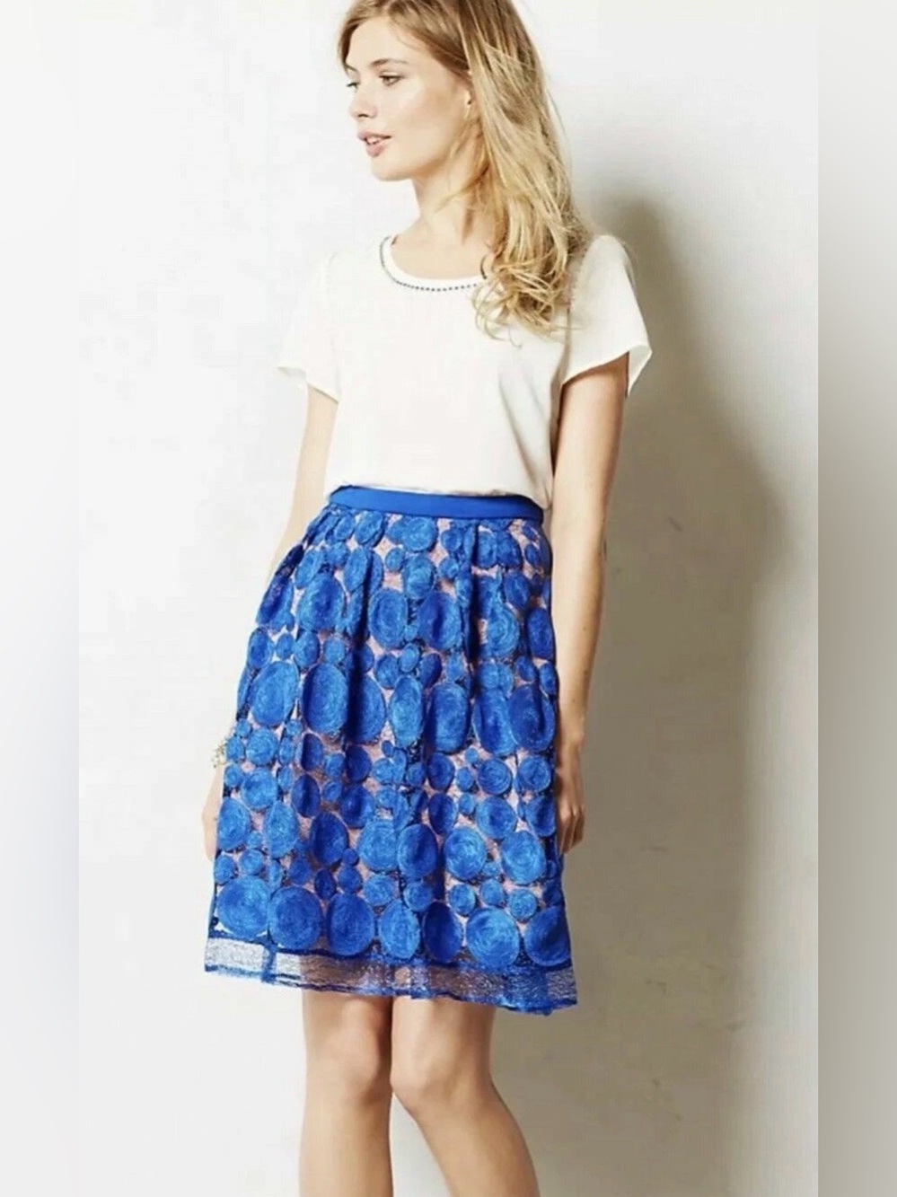 Eva Franco Anthropologie Albastru Circle Lace Skirt Cobalt Blue 8